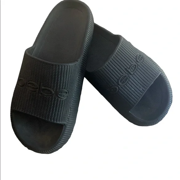 Womens BeBe Flip Flops Slides Black size 8 - Picture 2 of 3